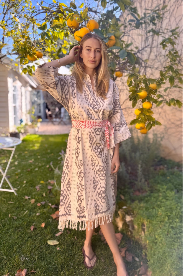 Oversized Beach Shirt Dress - Coconut Ikat