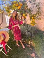 Oversized Beach Shirt Dress - Raspberry Ikat