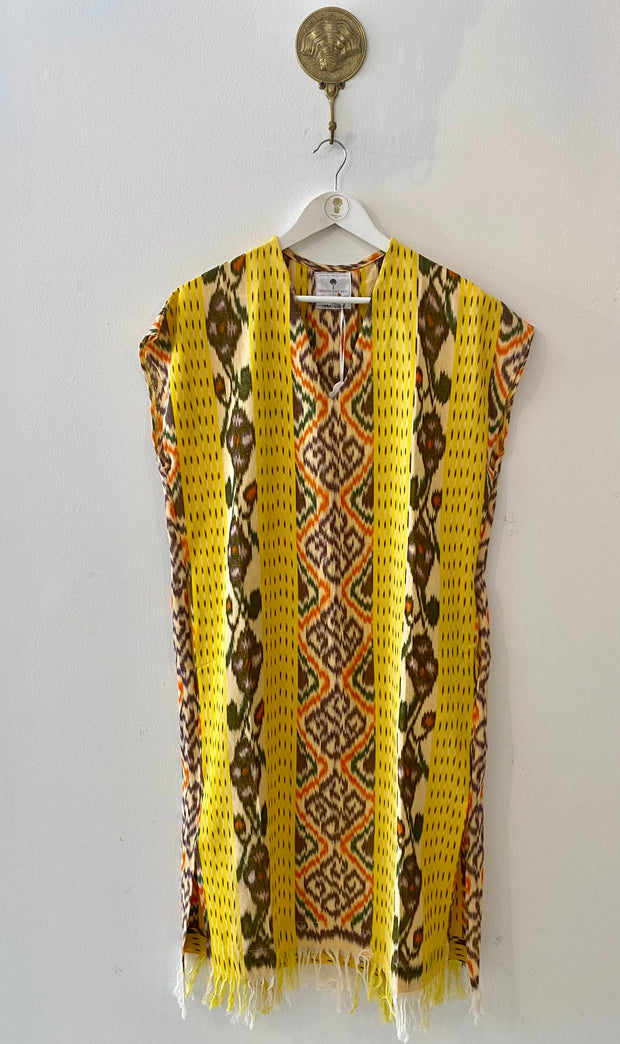 Ponza Island Dress in Yellow Flower Ikat