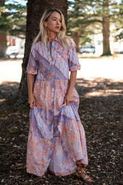 The "Sahana Poco” shirt dress is tiered from individual pieces of soft cotton batik patterned with different flowers &amp; vines - each flower and twisting vine is hand-drawn in intricate detail. By Iridescent Sea , Fremantle ,Perth