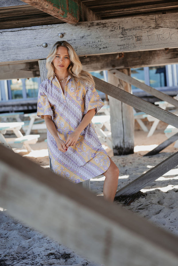 Oversized Beach Shirt Dress - Lemon