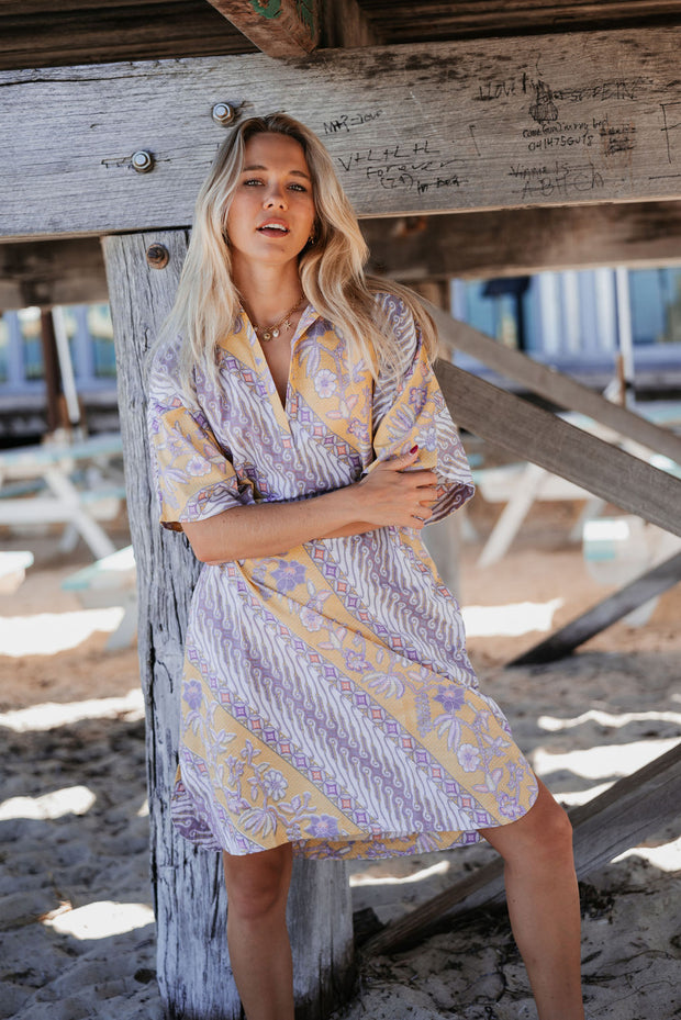 Oversized Beach Shirt Dress - Lemon