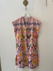 Ponza Island Dress in Pink Animal Ikat