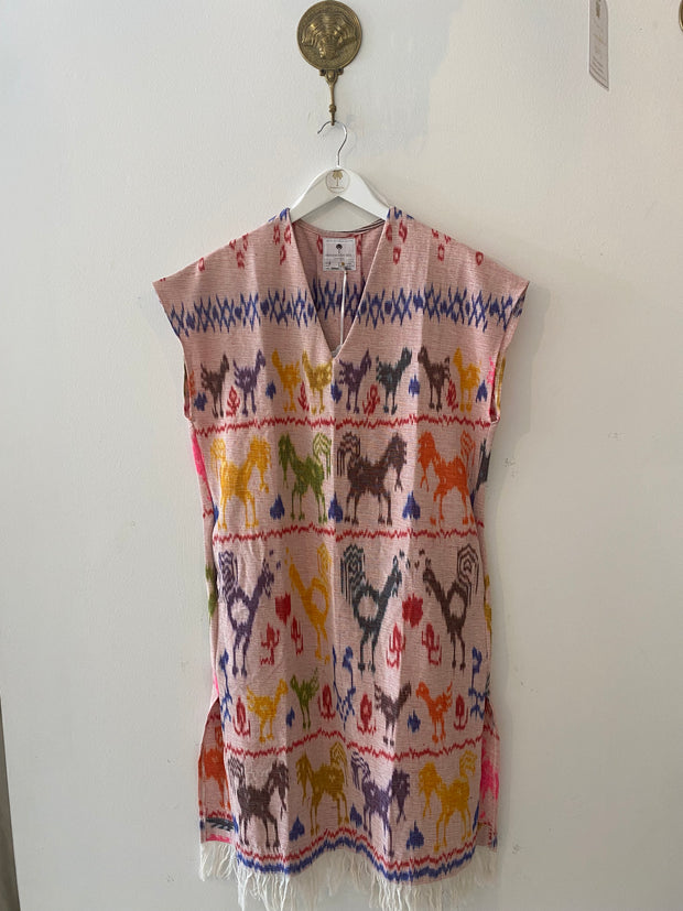 Ponza Island Dress in Pink Animal Ikat
