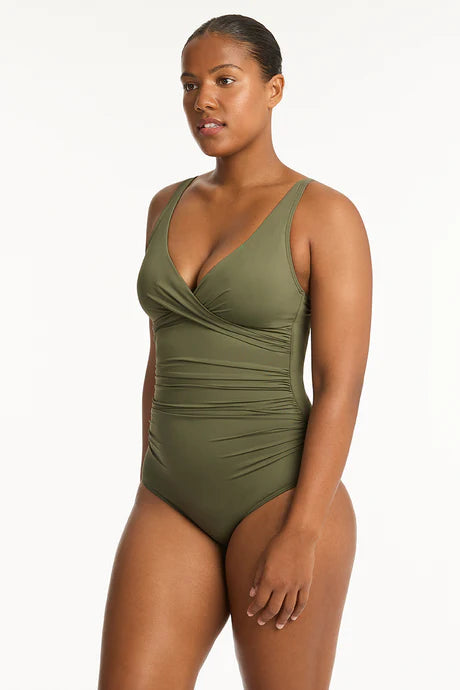 SEA LEVEL Cross Front Multifit One Piece in Khaki Iridescent Sea