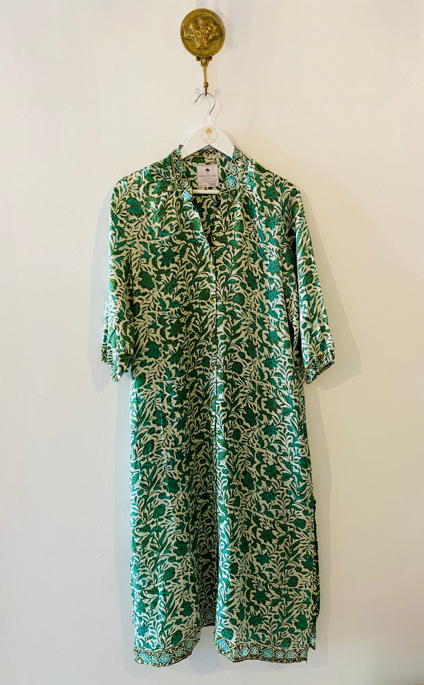 Belize Silk Shirt Dress in Green