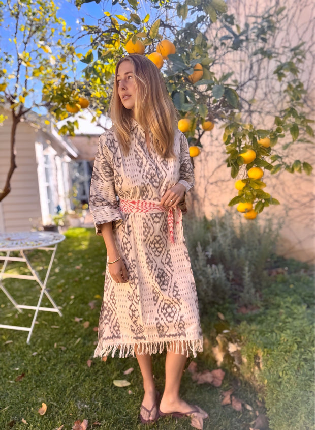 Oversized Beach Shirt Dress - Coconut Ikat
