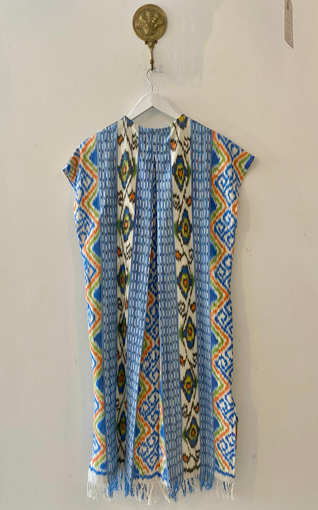 Ponza Island Dress in Blue Flower Ikat
