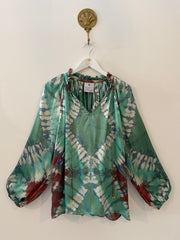 Havana Peasant Silk Blouse Green PRE ORDER