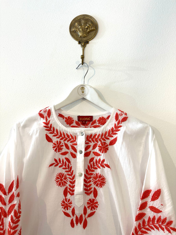 Cotton Tunic with Coral Embroidery