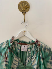 Havana Peasant Silk Blouse Green PRE ORDER