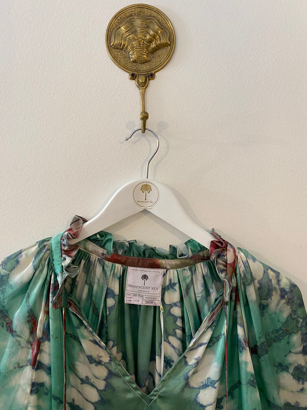 Havana Peasant Silk Blouse Green PRE ORDER