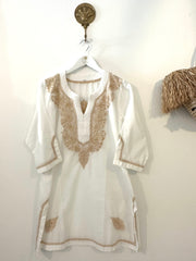 Cotton Tunic with Gold Embroidery