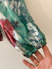 Havana Peasant Silk Blouse Green PRE ORDER