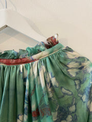 Havana Peasant Silk Blouse Green PRE ORDER