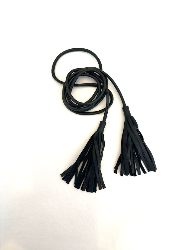 Leather Tassel Belt in Black