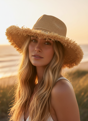 Iridescent Sea Fringed raffia Hat