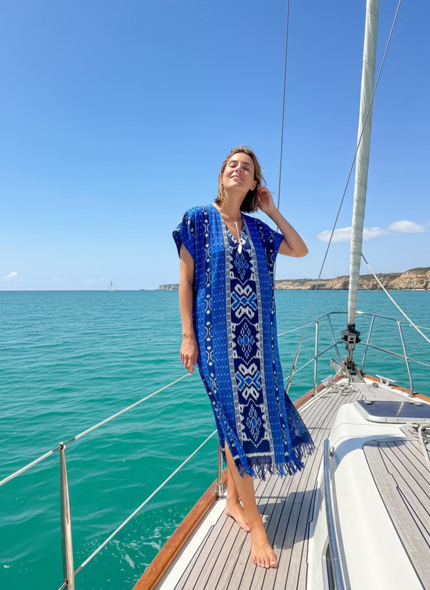 Ponza Island Dress in Cobalt Ikat