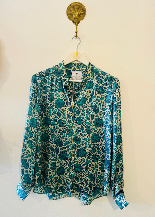 Les Fleurs Silk Blouse in Aquamarine