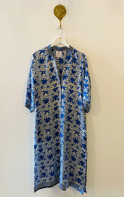 Belize Silk Shirt Dress in Blue .