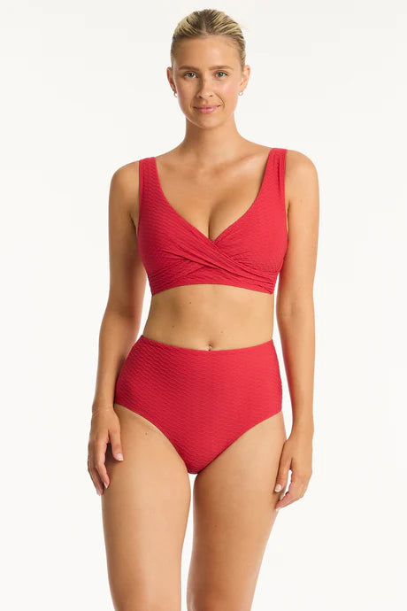 Sea Level Honeycomb Cross Front Bra in Red