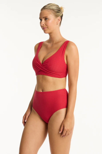 Sea Level Honeycomb Cross Front Bra in Red