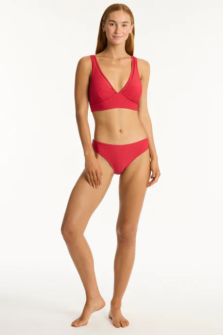 Sea Level Honeycomb Longline Bikini Top in Red