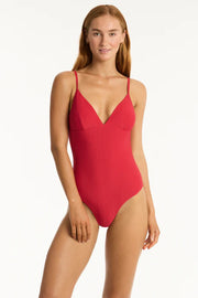 Iridescent Sea Fremantle Sea Level Honeycomb Tri One Piece in Red
