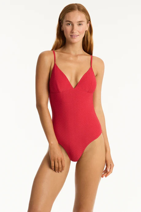 Iridescent Sea Fremantle Sea Level Honeycomb Tri One Piece in Red
