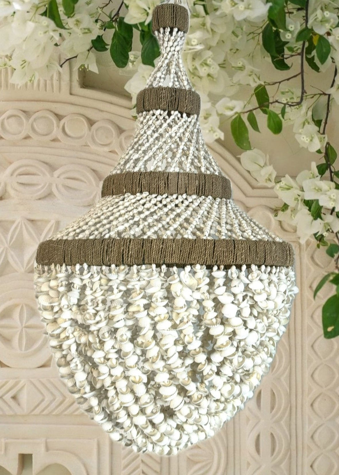 Vintage Round Tiered Cowrie Sea Shell shops Hanging Plant Chandelier