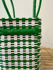 Green & White Basket Tote