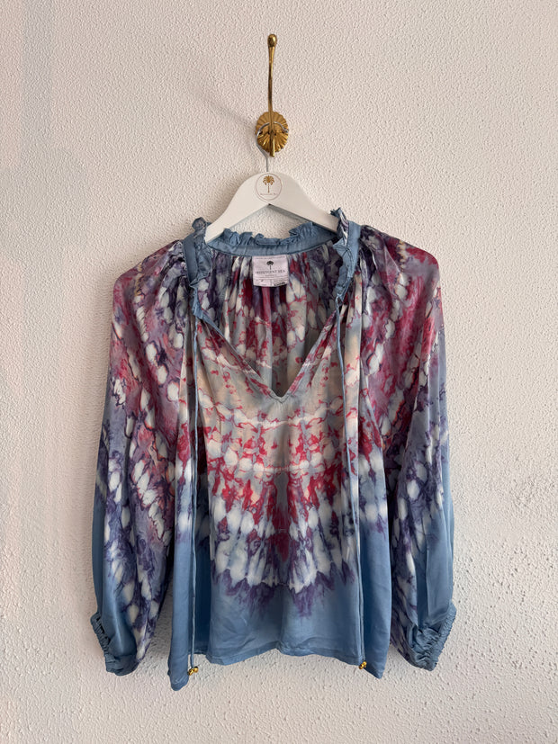 Havana Peasant Silk Blouse in Sunrise