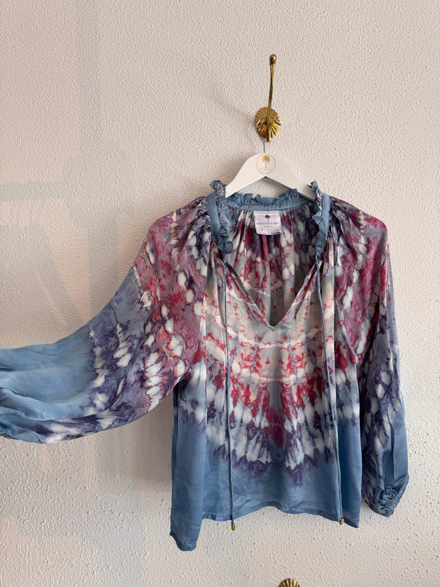 Havana Peasant Silk Blouse in Sunrise