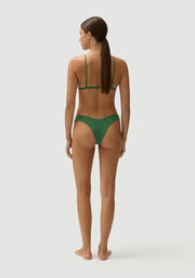 FELLA Swim Julian Bikini Top in Serpentine Iridescent sea Fremantle Tailored triangle bikini Adjustable straps with back clasp Best for a B cup and above - sizes S M and L Less coverage, ideal for tanning Fully lined&nbsp; Featuring Rio, our new art deco wave. This robust, custom fabrication sculpts and holds.