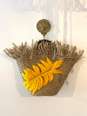 Yellow Leaf Small Raffia Tote