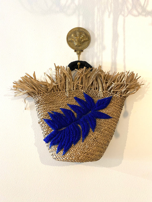 Blue Leaf Small Raffia Tote