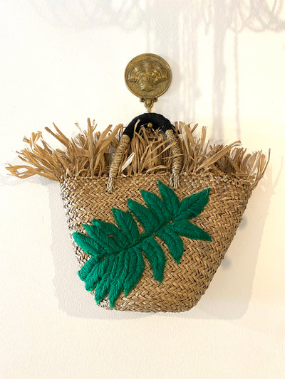 Green Leaf Small Raffia Tote