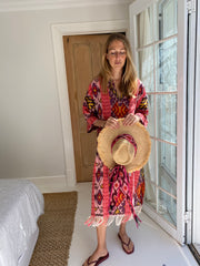 Oversized Beach Shirt Dress - Watermelon Pink Ikat