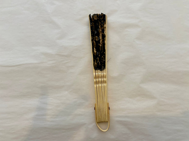 Batik Fabric Hand held fan 38cm Black and Gold Floral