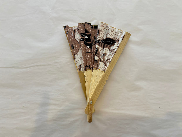 Batik Fabric Hand held fan 38cm Black Vine