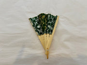 Batik Fabric Hand held fan 38cm Emerald green and White