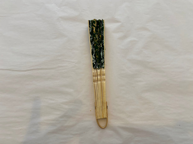 Batik Fabric Hand held fan 38cm Emerald green and White