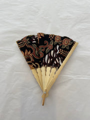 Batik Fabric Hand held fan 38cm Red Vine