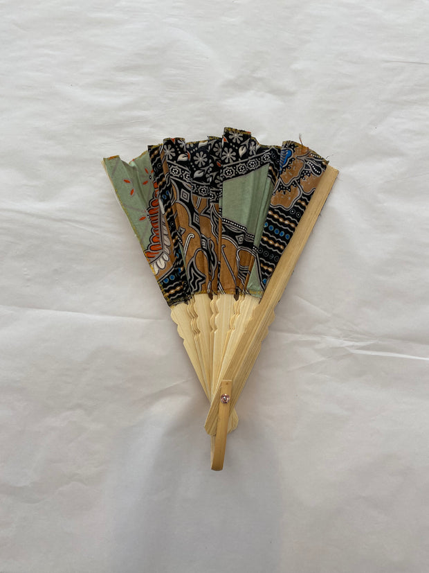 Batik Fabric Hand held fan 38cm Soft Green motif