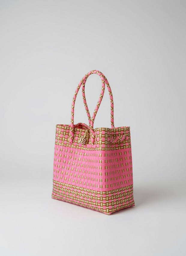 Medium Beach Tote in Pink & Gold