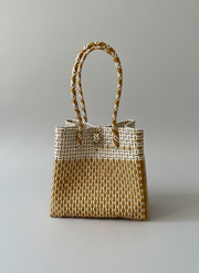 Medium Beach Tote in Gold & White