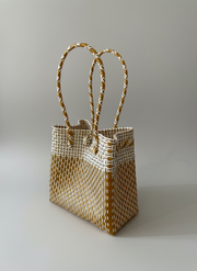 Medium Beach Tote in Gold & White