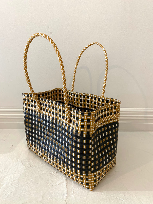 Large Beach Tote in Black & Gold