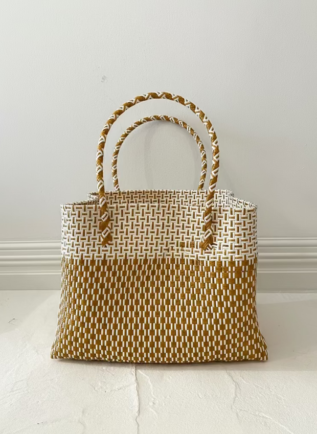 Large Beach Tote in Gold & White