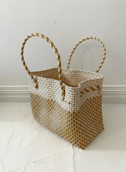 Large Beach Tote in Gold & White
